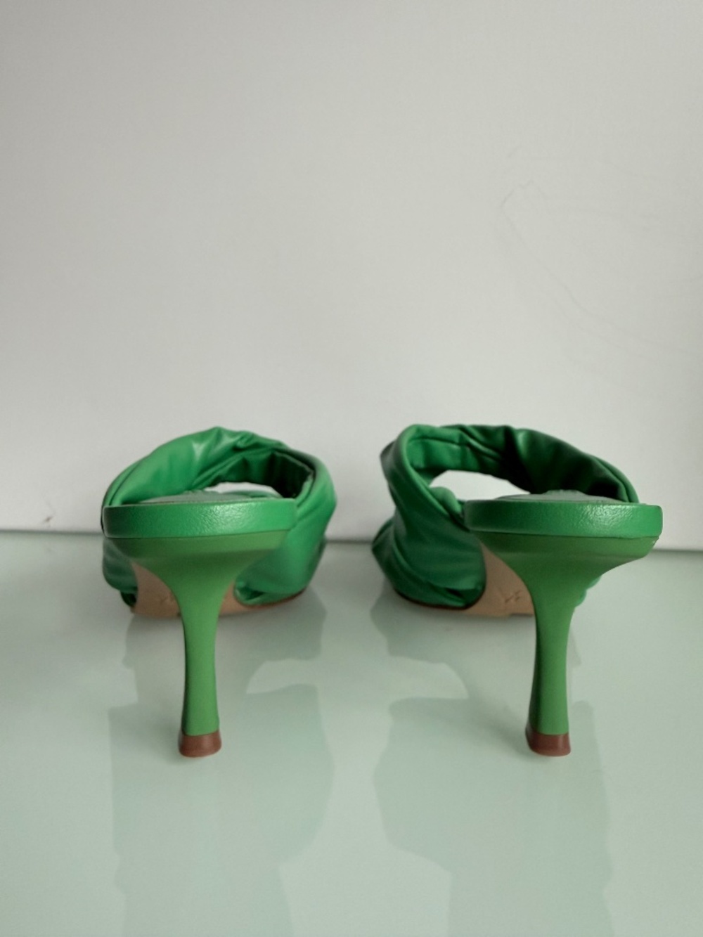 Zara Green Ruched Heeled Sandals Size 36 Double Strap Open Toe - Picture 4 of 11